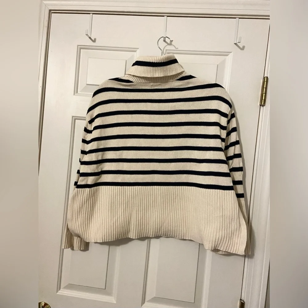 GAP Cream and Navy Boxy Striped Turtleneck Sweater - Picture 2 of 4